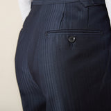 Lazio Herringbone Striped Straight Fit Pleated Trousers