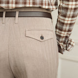 Hollywood Herringbone Straight Fit Double Pleated Trousers