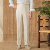 Marbella Cotton Linen Straight Fit Pleated Trousers