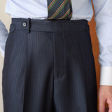Lazio Herringbone Striped Straight Fit Pleated Trousers