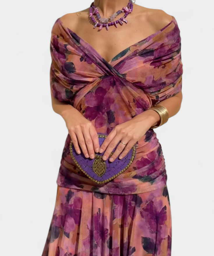 Florendra | Long Floral V Neck Dress