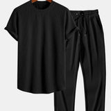 Muscle Fit Ribbed Arc Hem T-Shirt & Straight Leg Ribbed Pants