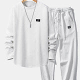 Long Sleeve Geometric Jacquard Arc Hem T-Shirt & Jogger Pants