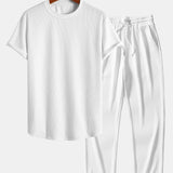 Muscle Fit Ribbed Arc Hem T-Shirt & Straight Leg Ribbed Pants