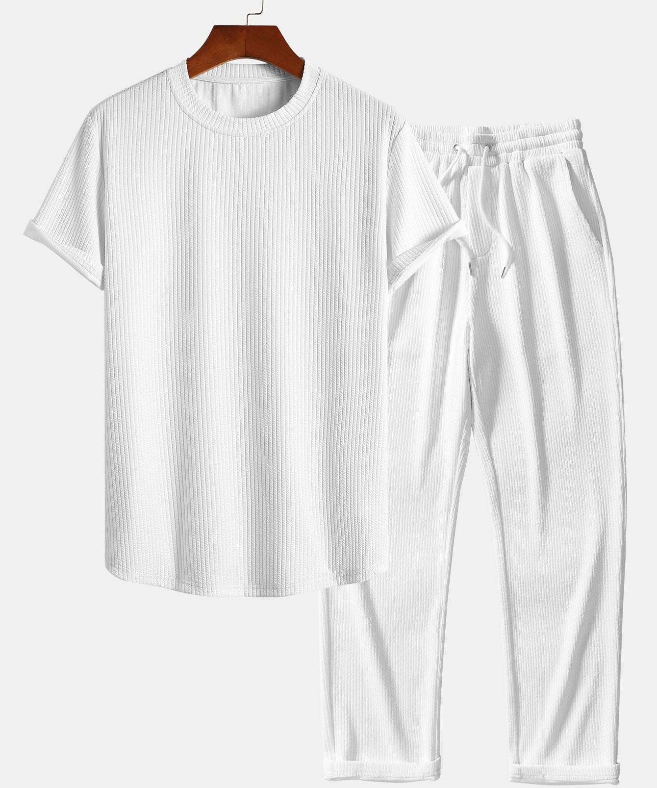 Muscle Fit Ribbed Arc Hem T-Shirt & Straight Leg Ribbed Pants