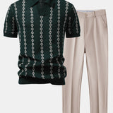 Geometric Knit V Neck Polo Shirt & Slim Fit Tapered Trousers