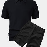 Wave Jacquard Knit V Neck Polo Shirt & Cotton Chino Shorts