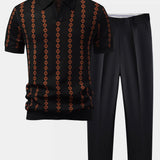Geometric Knit V Neck Polo Shirt & Slim Fit Tapered Trousers