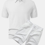 Wave Jacquard Knit V Neck Polo Shirt & Cotton Chino Shorts