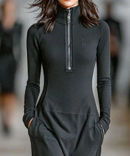 Luna™ | Turtleneck Zip-up Loose-fitting Casual Maxi Dress