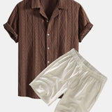 Geometric Jacquard Cuban Shirt & Linen Drawstring Shorts