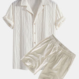 Geometric Jacquard Cuban Shirt & Linen Drawstring Shorts