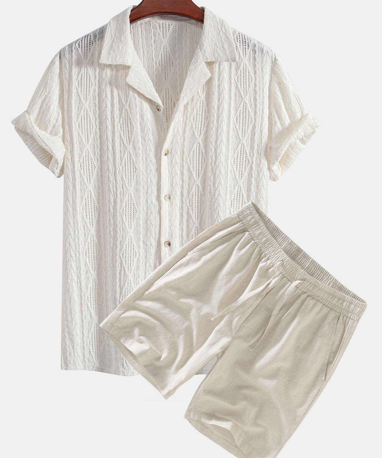Geometric Jacquard Cuban Shirt & Linen Drawstring Shorts