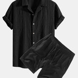 Geometric Jacquard Cuban Shirt & Linen Drawstring Shorts