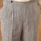 New York Cotton Linen Herringbone Straight Fit Pleated Trousers