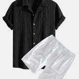 Geometric Jacquard Cuban Shirt & Linen Drawstring Shorts