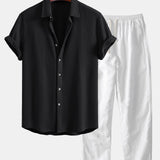 Waffle Button Up Shirt & Straight Leg Linen Pants