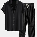 Waffle Button Up Shirt & Straight Leg Linen Pants