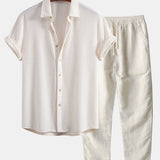 Waffle Button Up Shirt & Straight Leg Linen Pants