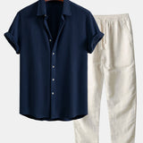 Waffle Button Up Shirt & Straight Leg Linen Pants