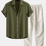 Waffle Button Up Shirt & Straight Leg Linen Pants