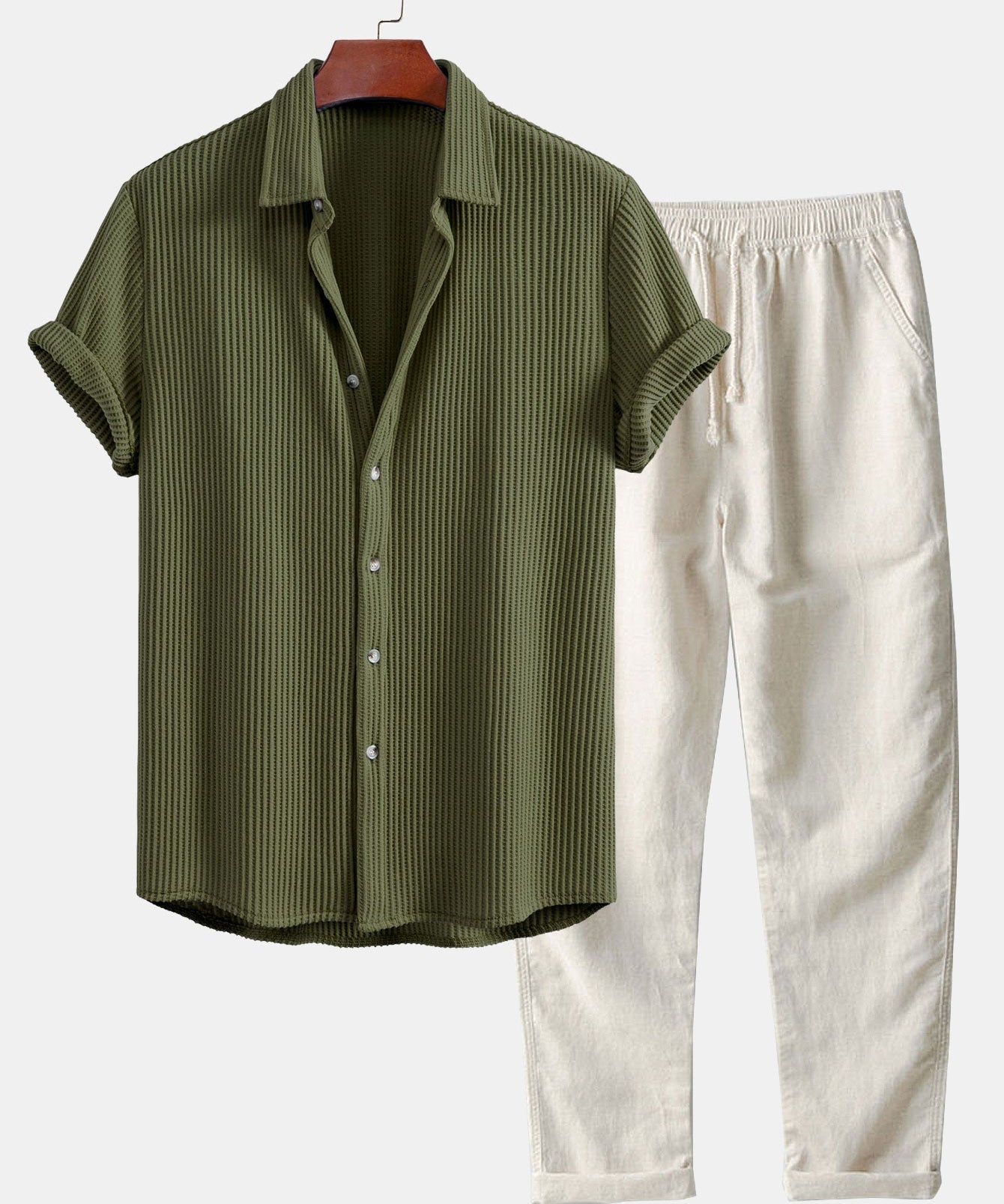 Waffle Button Up Shirt & Straight Leg Linen Pants
