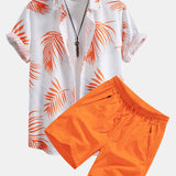 Leaf Print Button Up Shirt & Swim Shorts
