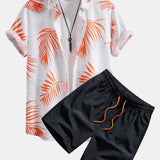 Leaf Print Button Up Shirt & Swim Shorts