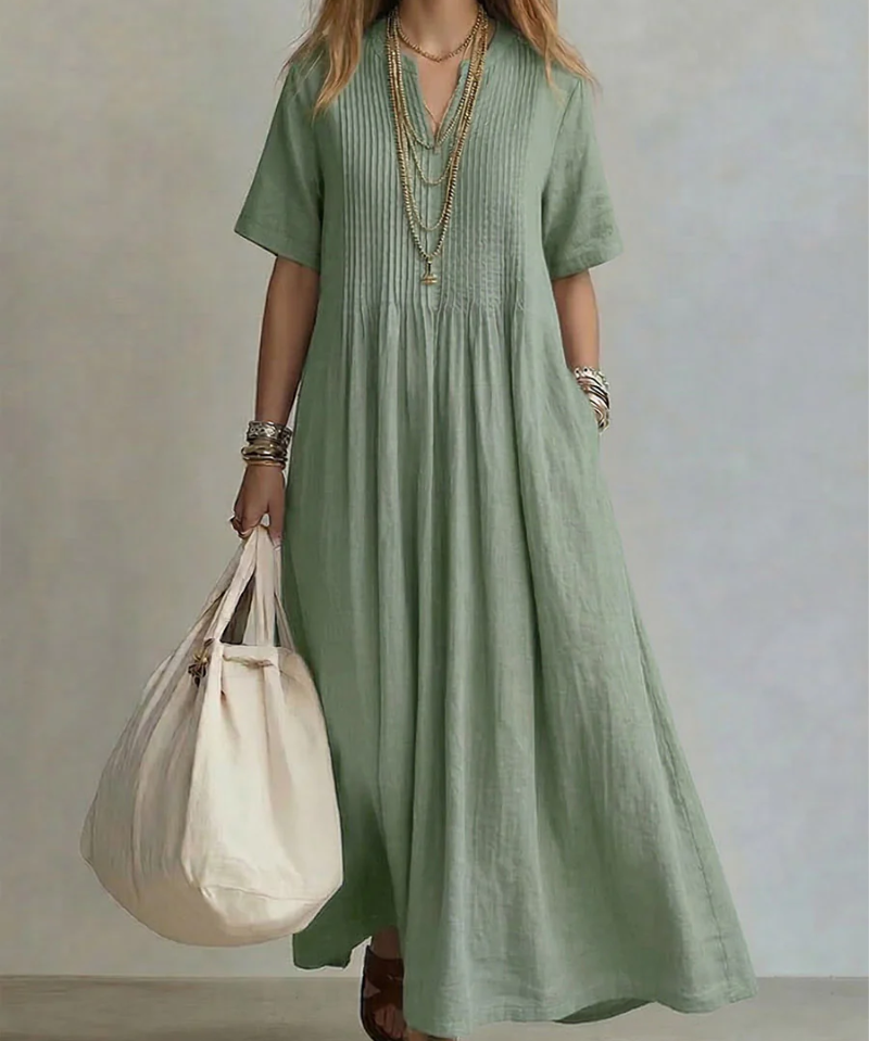DILETTA | Pleated Cotton Midi Dress