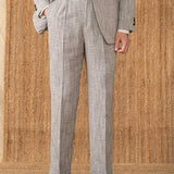 New York Cotton Linen Herringbone Straight Fit Pleated Trousers