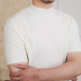 Tokyo Mockneck Pleated Knit Wool Blend T-Shirt
