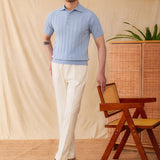 St. Barts Pleated Cotton Blend Short Sleeve Polo Shirt
