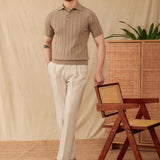St. Barts Pleated Cotton Blend Short Sleeve Polo Shirt