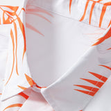 Leaf Print Button Up Shirt & Man Mid Length Drawstring Swim Shorts