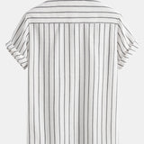Cotton Blend Striped Button Up Shirt & Straight Leg Linen Pants