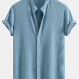 Waffle Stand Collar Shirt & Drawstring Waffle Shorts