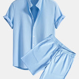 Muscle Fit Ribbed Stand Collar Shirt & Shorts