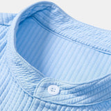 Long Sleeve Muscle Fit Ribbed Stand Collar Shirt & Straight Leg Linen Pants
