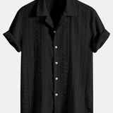 Geometric Jacquard Textured Cuban Shirt & Straight Leg Linen Pants