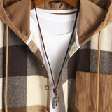 Relax Fit Flannel Plaid Corduroy Patchwork Hooded Shirt & Corduroy Cargo Jogger Pants