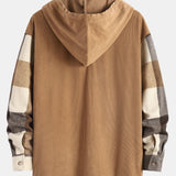 Relax Fit Flannel Plaid Corduroy Patchwork Hooded Shirt