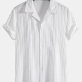 Striped Jacquard Cuban Collar Shirt & Straight Leg Pants