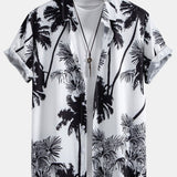 Palm Trees Print Button Up Shirt & Man Mid Length Drawstring Swim Shorts