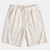 Knitted Waffle Arc Hem Hooded T-Shirt & Drawstring Waffle Shorts