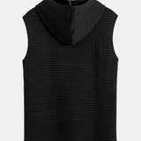 Sleeveless Waffle Hooded Vest & Waffle Drawstring Shorts