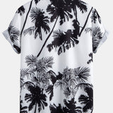 Palm Trees Print Button Up Shirt & Striped Print Swim Shorts