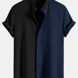 Two Tone Muscle Fit Ribbed Stand Collar Shirt