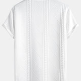 Short Sleeve Geometric Jacquard Arc Hem T-Shirt & Drawstring Corduroy Cargo Jogger Pants