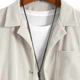 Long Sleeve Corduroy Cuban Collar Shirt & Straight Leg Linen Pants