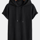 Knitted Waffle Arc Hem Hooded T-Shirt & Drawstring Waffle Shorts